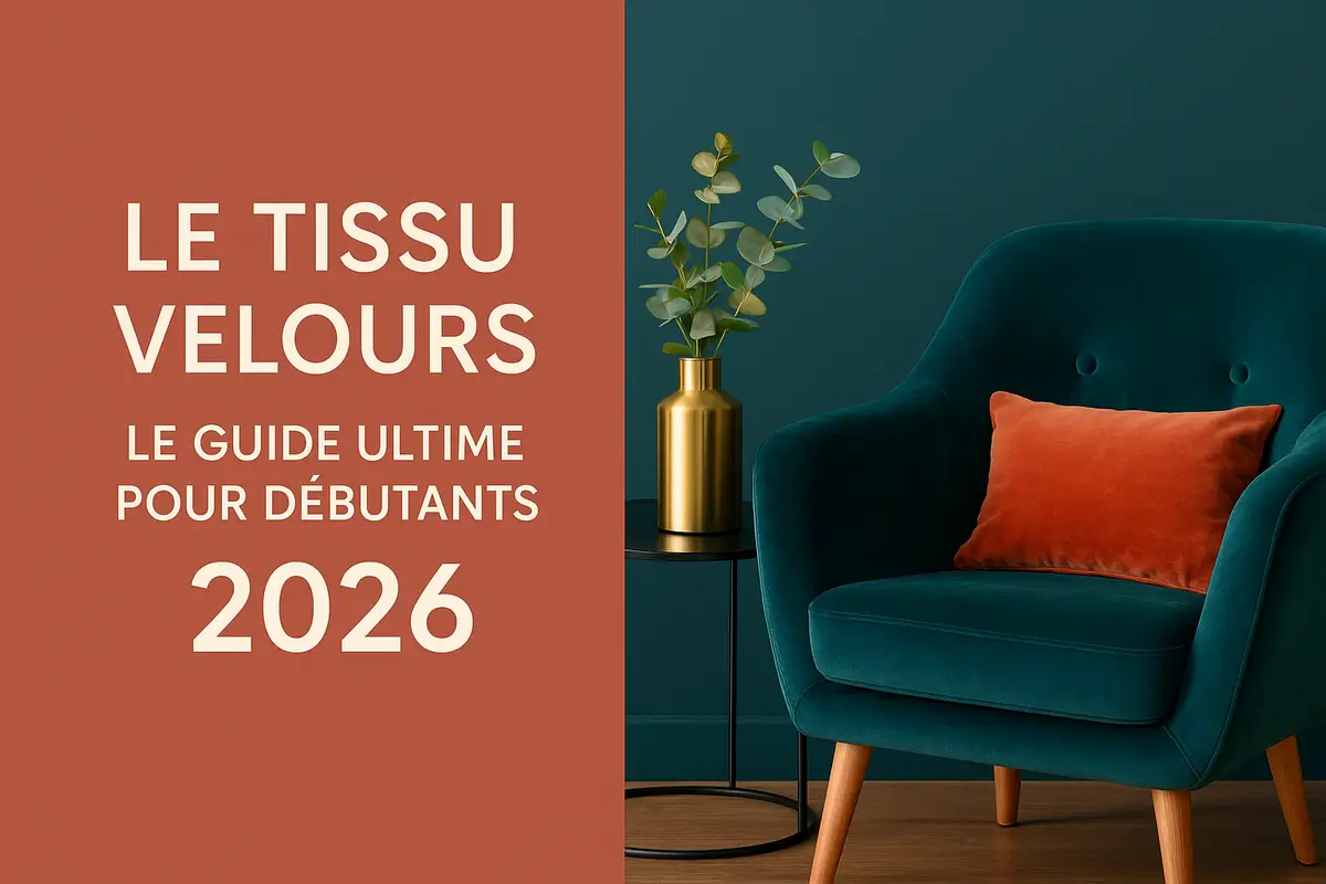 Fauteuil en velours émeraude avec coussin terracotta - illustration du guide ultime 2026 sur le tissu velours pour débutants