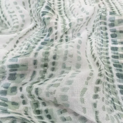 Voilage Blanc et vert Aspect Coton Plombé – Largeur 3 m