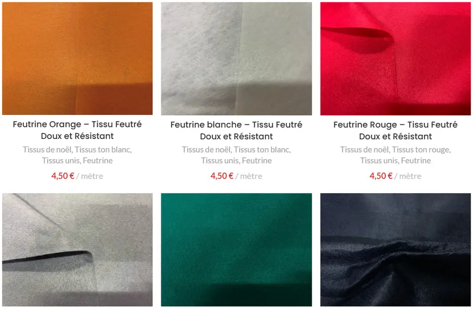 Illustration de 6 feutrines en vente sur le site la caverne aux mille tissus. Tissu feutrine synthétique.