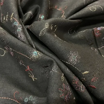 Lin Kaki Brodé Motifs Fleurs avec Sequins