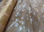 Résille Beige Clair Double Face Fleurs Doré et Métal
