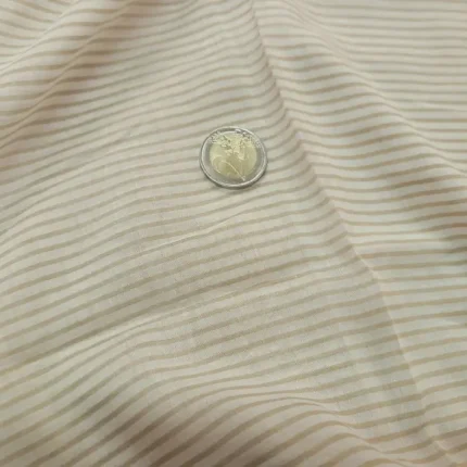Coupon de Voile Coton Soie Écru à Fines Rayures Beige