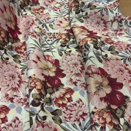 Tissu Gobelin Beige Motifs Grosses Fleurs