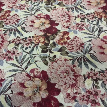 Tissu Gobelin Beige Motifs Grosses Fleurs