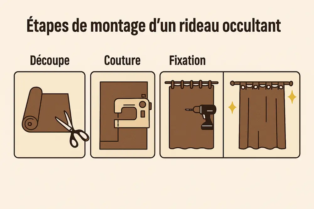 Étapes couture : assembler un rideau occultant (ourlets, doublure, ruflette/œillets)