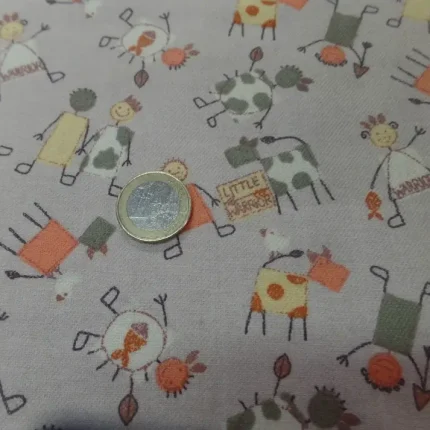 tissu Sergé beige imprimé enfant Warrior