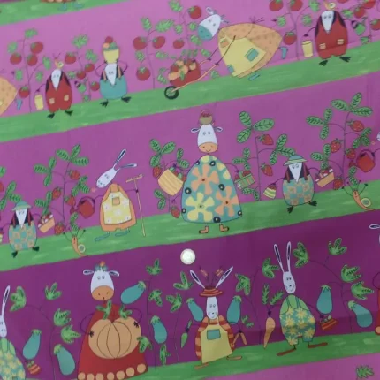Tissu coton imprimé enfant multicolore – Motifs ferme et animaux