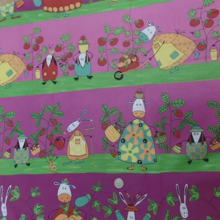 Tissu coton imprimé enfant multicolore – Motifs ferme et animaux