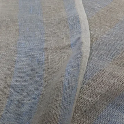 Voile de lin rayé naturel et bleu
