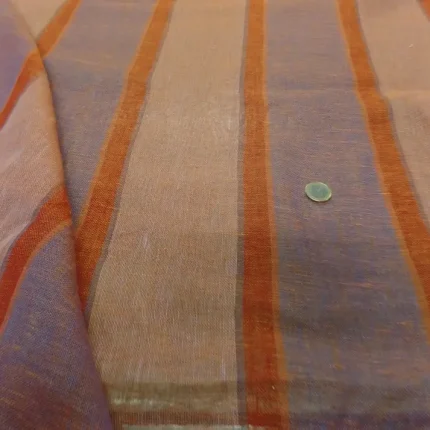 Voile de lin rayé orange et bleu
