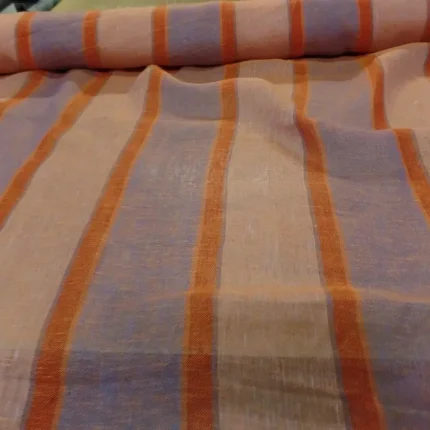 tissu Voile de lin rayé orange et bleu