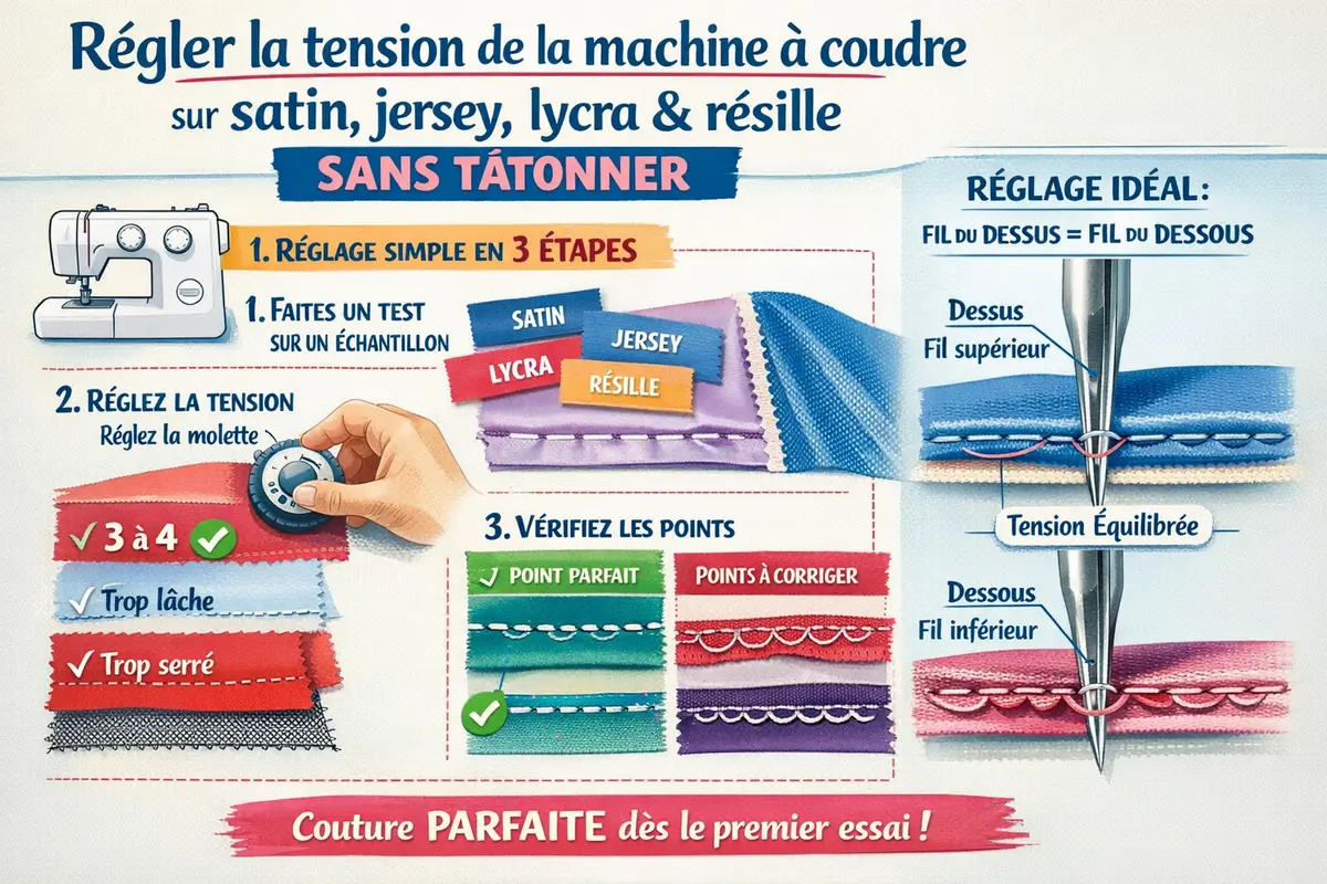 Régler tension machine à coudre : satin, jersey, lycra (tests)