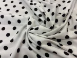 tissu Polyester blanc à pois noir léger extensible