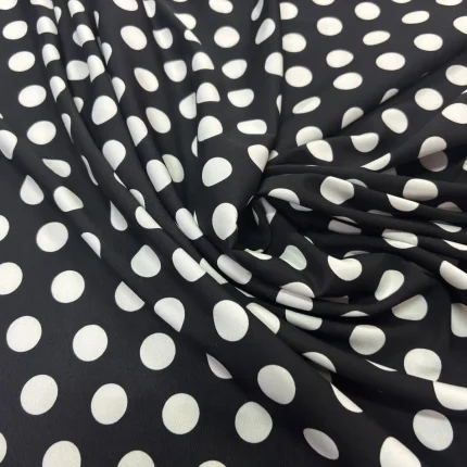 Polyester noir à pois blanc léger extensible