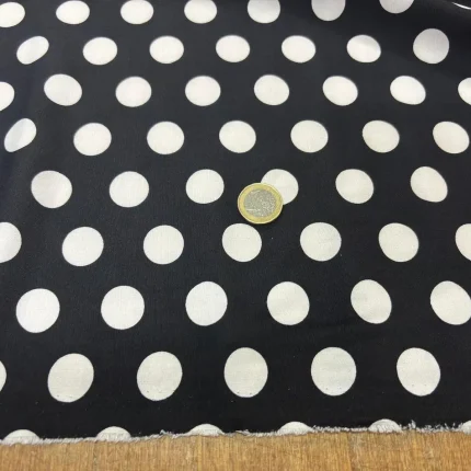 Polyester noir à pois blanc léger extensible