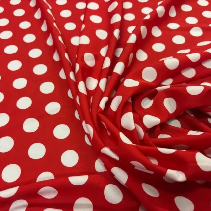 Polyester rouge à pois blanc léger extensible