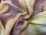 Voile de lin 100% rayé grande largeur 3 m – tons orange, jaune et terracotta