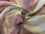 Voile de lin 100% rayé grande largeur 3 m – tons orange, jaune et terracotta