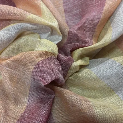 Voile de lin 100% rayé grande largeur 3 m – tons orange, jaune et terracotta
