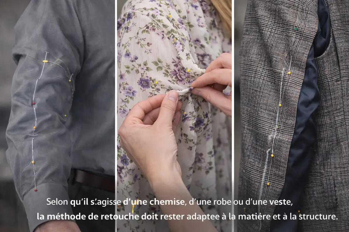 Exemple de retouche de manche de chemise ou de blouse pour obtenir une coupe plus ajustée
