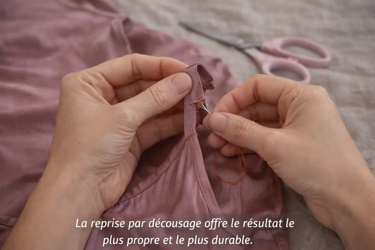 decoudre puis recoudre une bretelle trop longue sur une robe retouche couture propre et durable