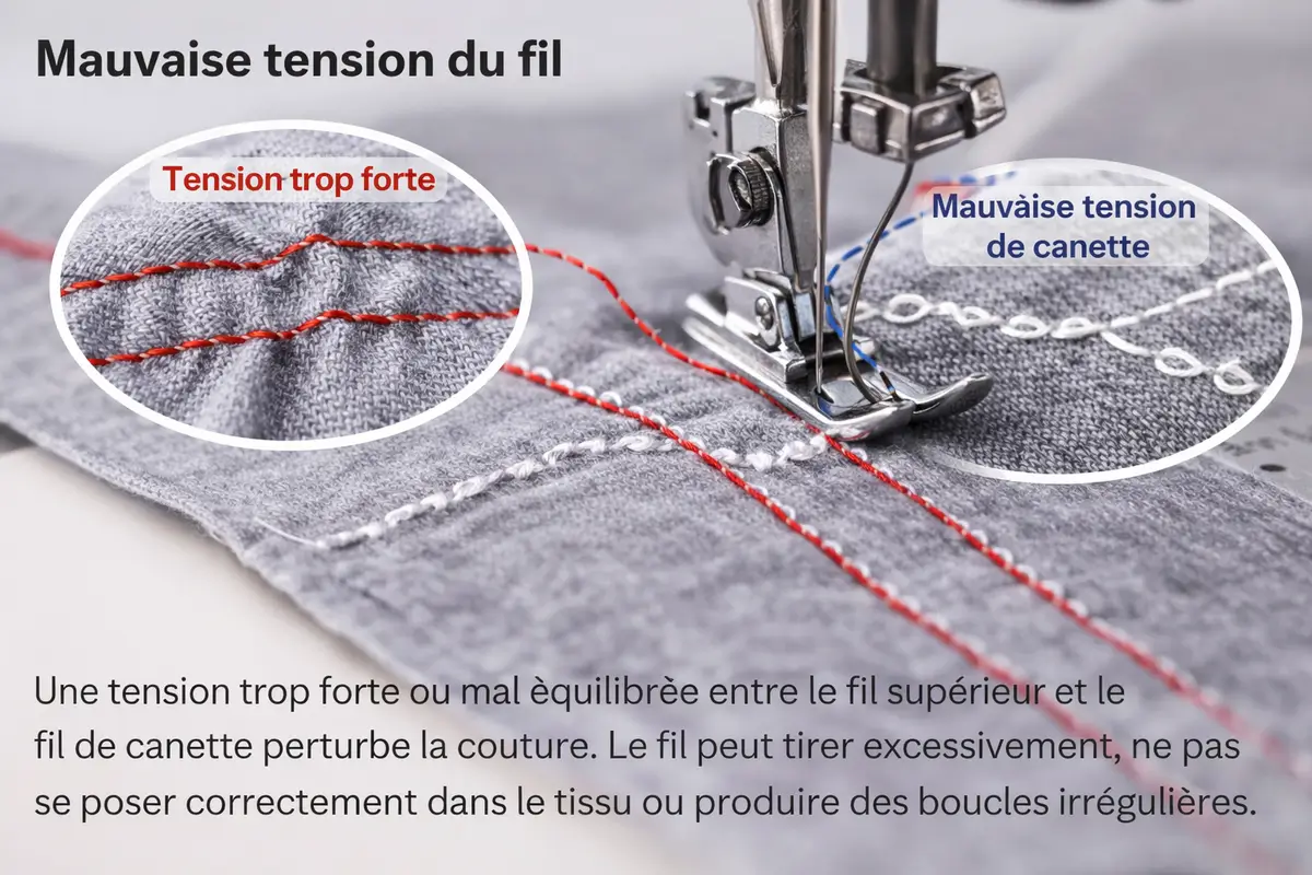 mauvaise tension du fil sur machine à coudre