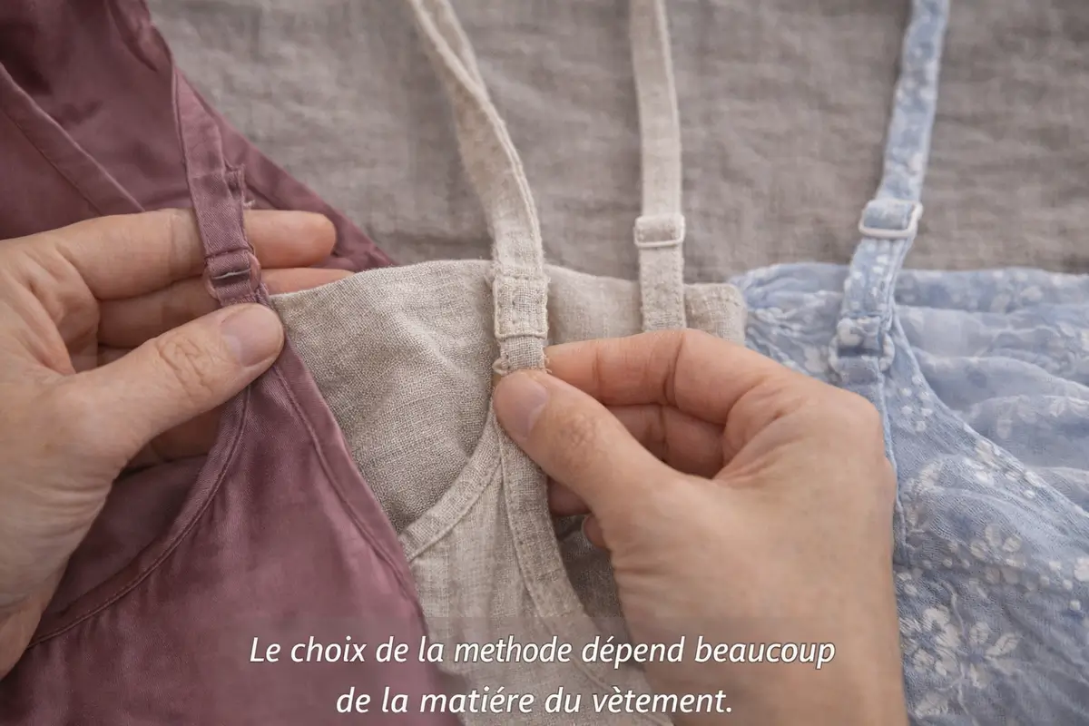 retoucher des bretelles sur satin lin et tissu delicat selon la matiere du vetement