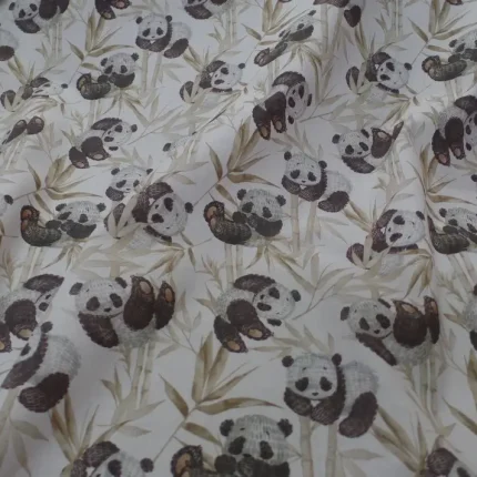Coton blanc imprimé panda marron