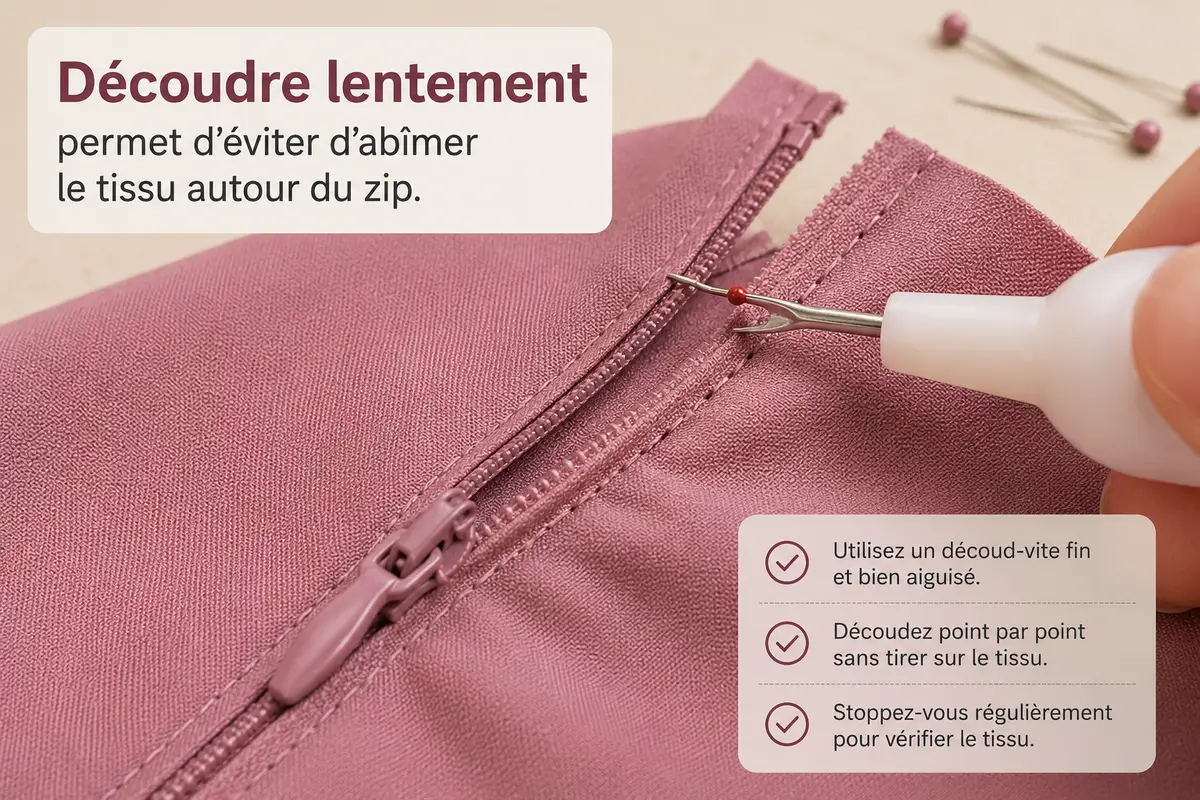 Découdre une fermeture invisible avec un découd-vite