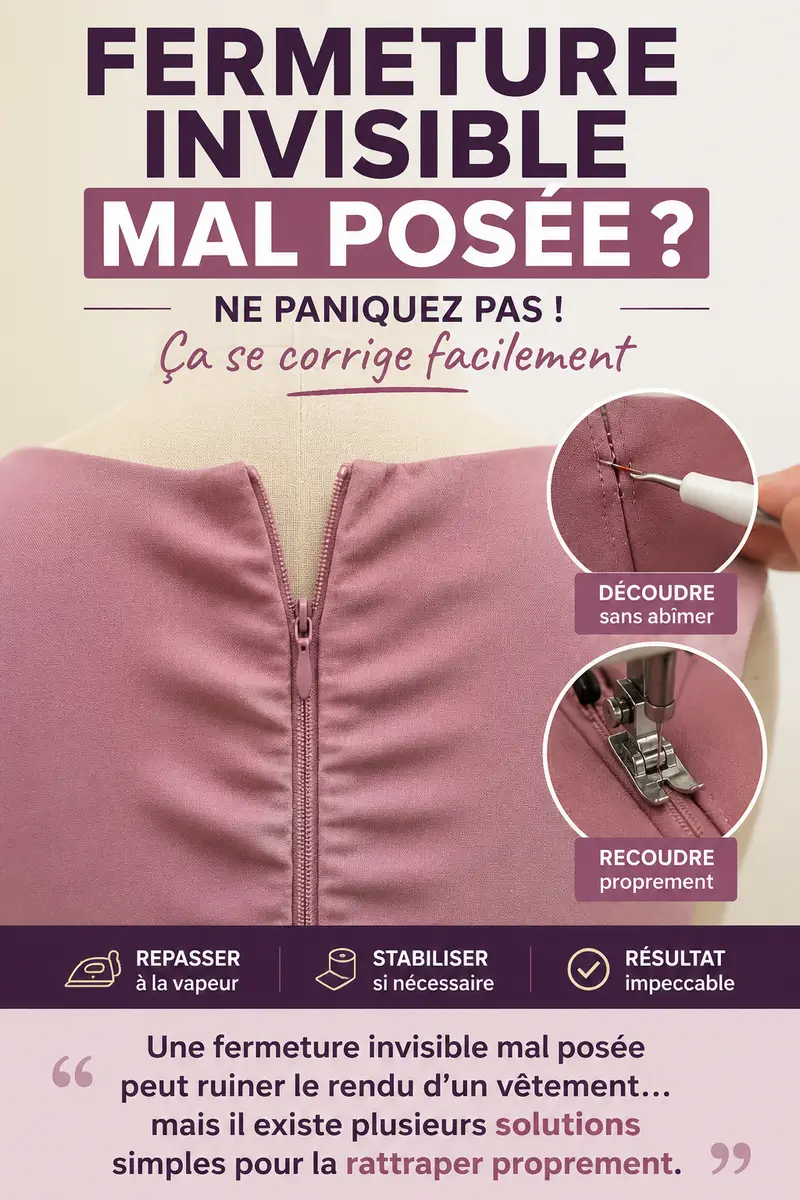 Corriger une fermeture invisible qui gondole sur une robe en couture