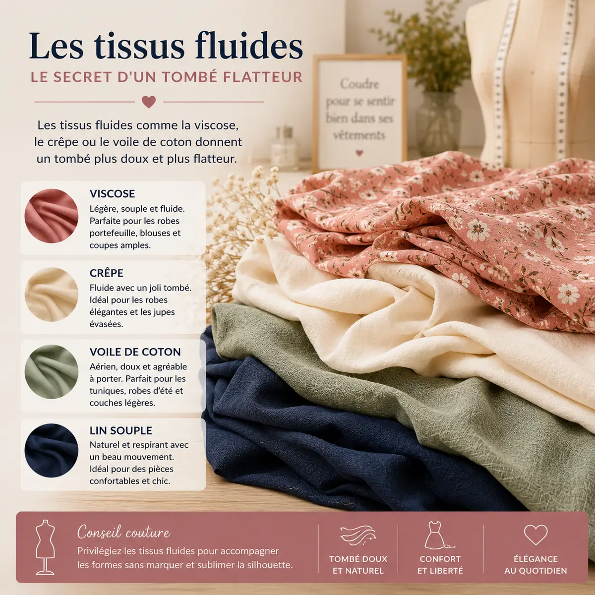 Tissus fluides adaptés à la couture grande taille et morphologie ronde