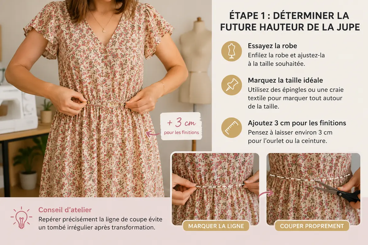 Mesurer et couper une robe pour créer une jupe couture facile
