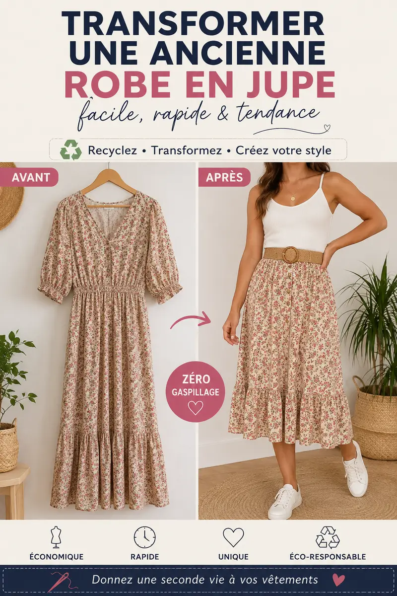 Transformer une robe en jupe facilement avec retouches couture avant après