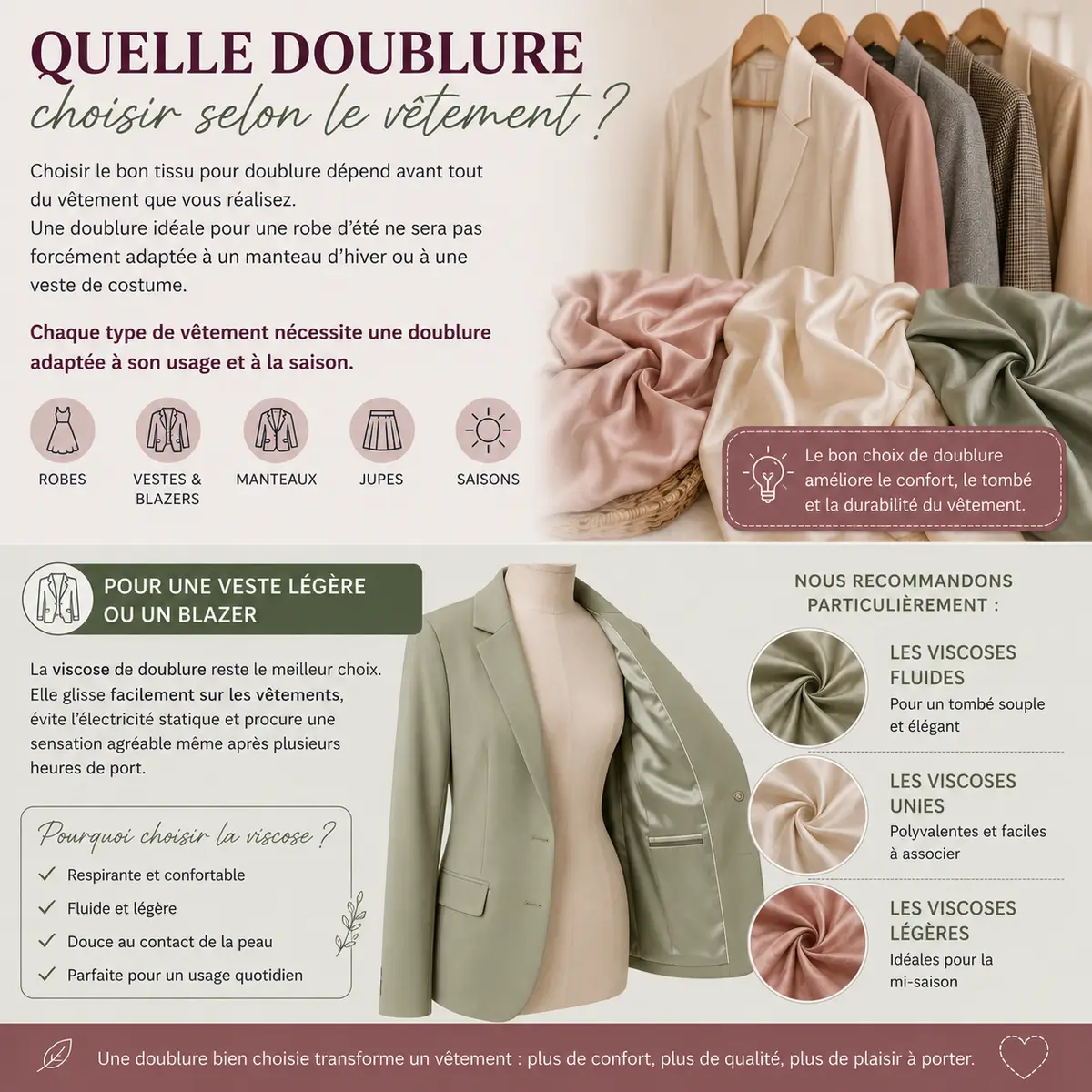 Comparatif de doublures respirantes pour veste robe jupe et manteau en couture